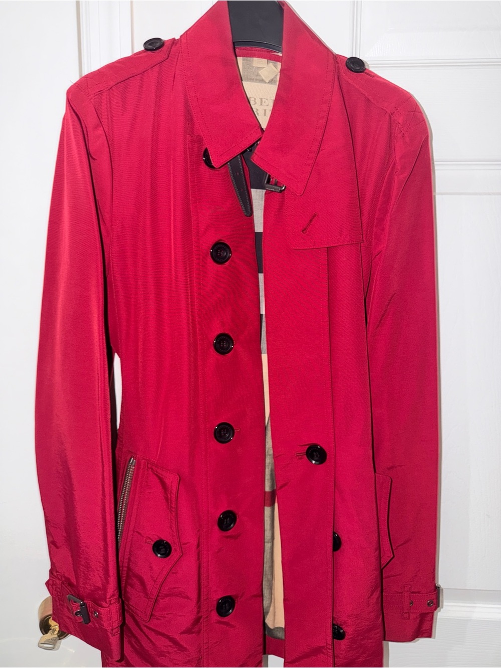 Burberry Red Double-Breasted Trench Coat